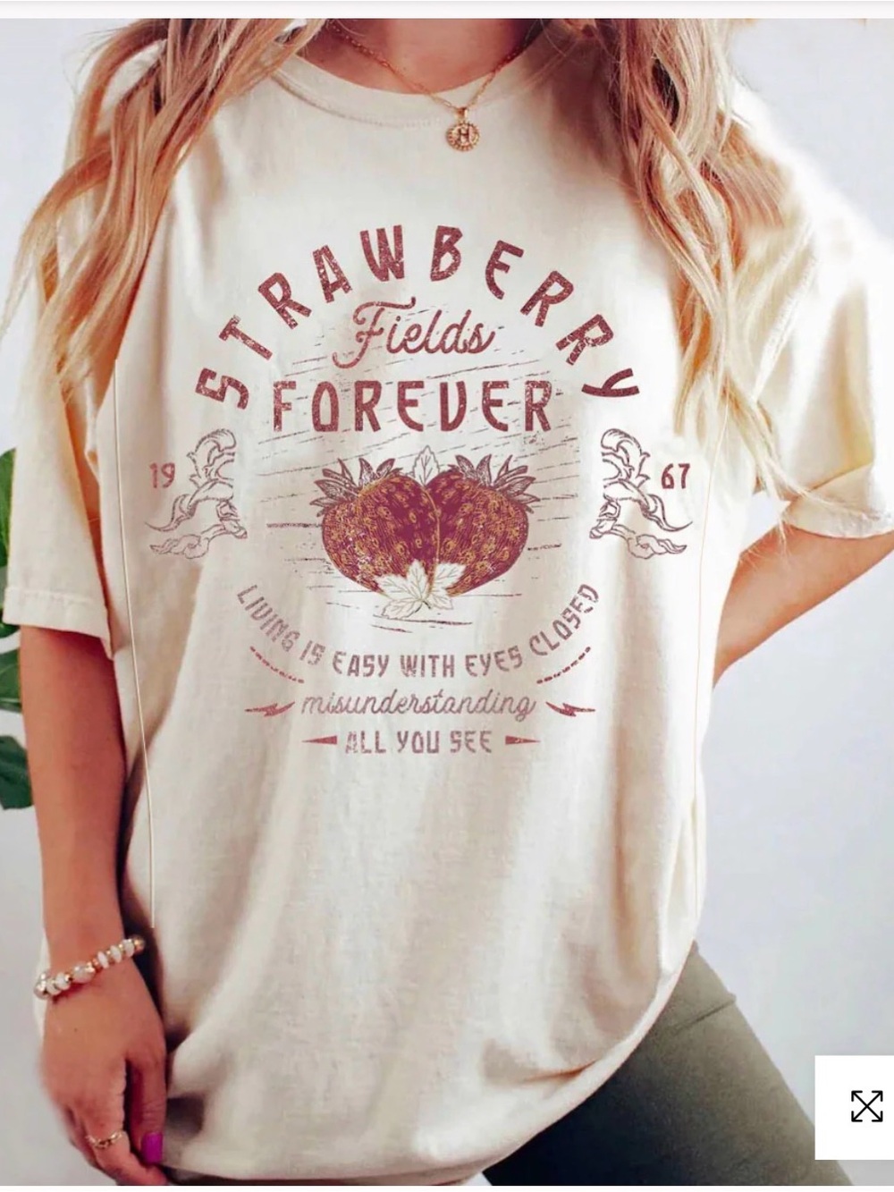 Strawberry Fields Forever Graphic Nursing Tee - Cream